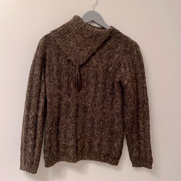 Adrienne Vittadini Split Turtle Neck Cable Sweater in Brown, U.S. M - Picture 1 of 5